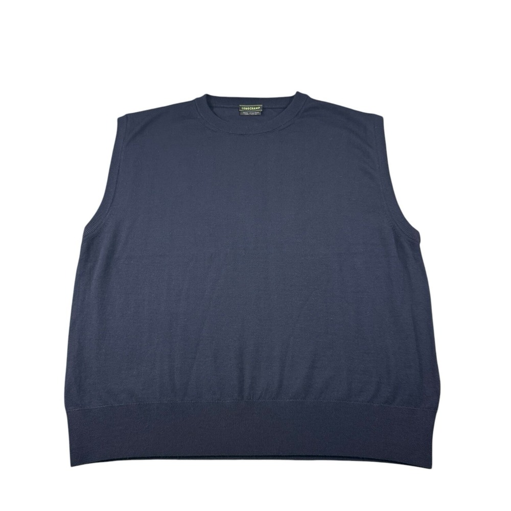 Longchamp Blue Pure‎ Wool Mens Sweater Vest Size XL Excellent